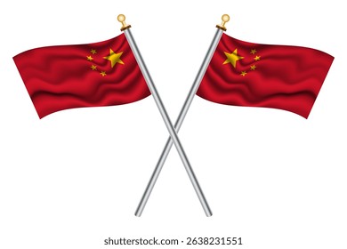 Chinese crossed flags on isolated background, vector illustration. Two crossed national flags of China.