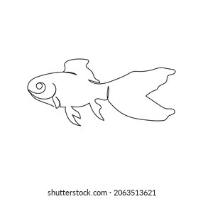 Chinese crucian carp, goldfish, fantail continuous line drawing. One line art of freshwater fish, seafood.