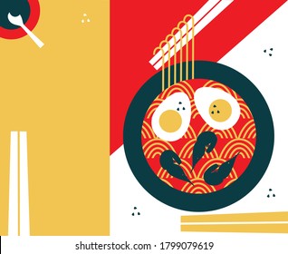 Chinese cuisine. Asian food vector illustration. Mapo tofu, rice, Dragon's beard candy and tanghulu. Noodle dishes top view frame. Food menu design with cooked noodles. Asian cuisine menu background.