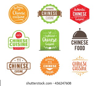 Chinese Cuisine, Authentic Traditional Chinese Food Typographic Design Set. Vector Logo, Label, Tag Or Badge For Restaurant And Menu. Singaporean Cuisine Isolated.