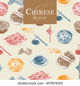 Chinese cuisine colorful illustration. Vector illustration of different Chinese meals.