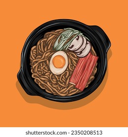chinese cuisine delicious noodle soup with egg and crab stick