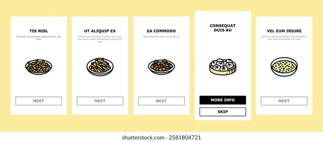 chinese cuisine food dish asian onboarding mobile vector dinner table, meal restaurant, china, lunar bowl, chicken, rice, pork, traditional chinese cuisine food dish asian illustrations