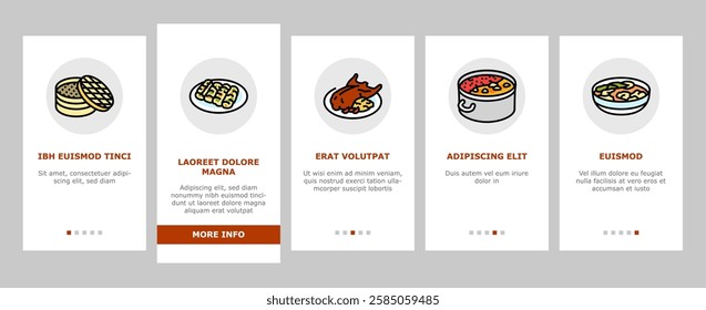 chinese cuisine food dish asian onboarding mobile vector dinner table, meal restaurant, china, lunar bowl, chicken, rice, pork, traditional chinese cuisine food dish asian illustrations