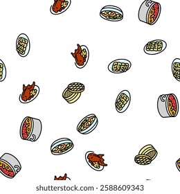 chinese cuisine food dish asian vector seamless pattern thin line illustration