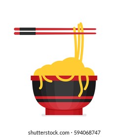 chinese cuisine food noodles illustration with bowl and chopsticks