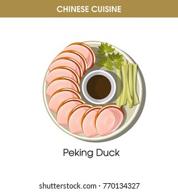 Chinese cuisine Peking duck traditional dish food vector icon for restaurant menu