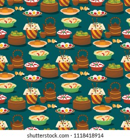 Chinese cuisine tradition food dish delicious asia dinner meal china lunch cooked seamless pattern background vector illustration