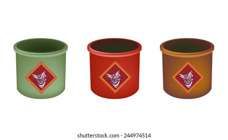 Chinese Cultural, Brass Joss Stick Pots or Chinese Incense Burner Isolated on White Background. 