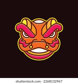 chinese culture festival lion dance head art colorful minimal modern logo design vector