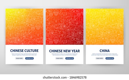 Chinese Culture Flyer Concepts. Vector Illustration of Outline Design.
