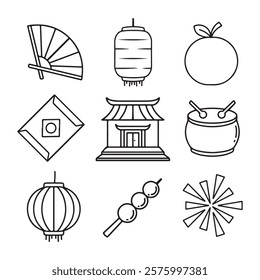 chinese culture icons set over white background, line style, vector illustration