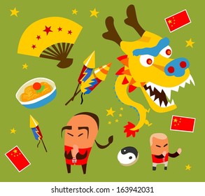Chinese culture set. hand drawn Vector illustration