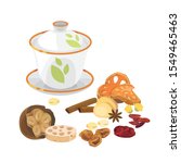A chinese cup and dry herb.