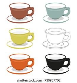 Chinese cups and saucers of different types. Vector illustration.