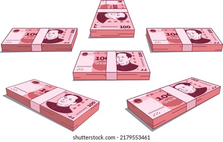 Chinese currency 100 yuan, a set of bills of various angles.