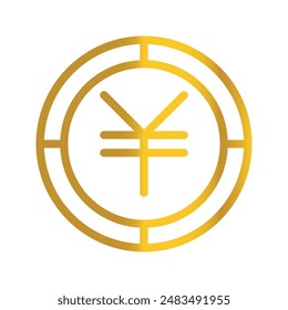 Chinese currency yuan golden coin, can be used as a symbol design for Money, Finance and business. with a gradient fill design.