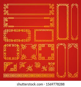 Chinese decoration frames. Traditional oriental borders asian decoration banners frames vector collection