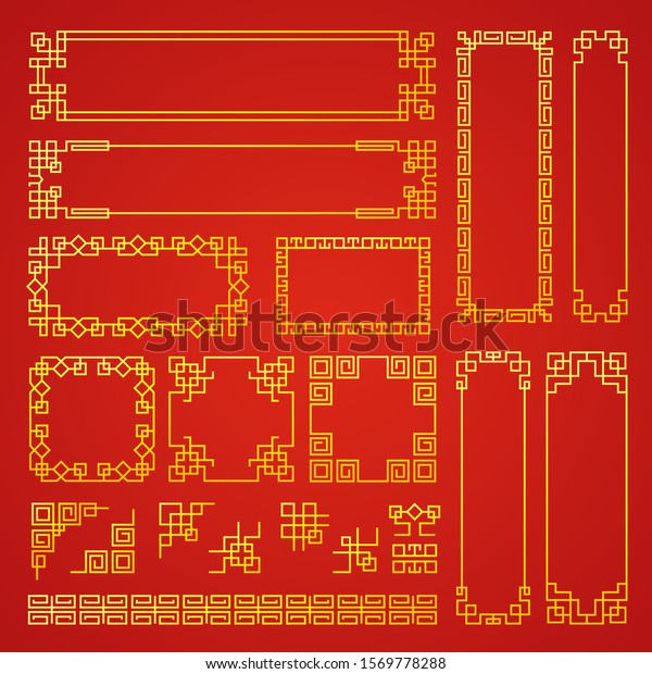 Chinese decoration\
frames. Traditional oriental borders asian decoration banners\
frames vector\
collection