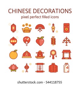 Chinese Decorations : Filled outline icons , pictogram and symbol collection.