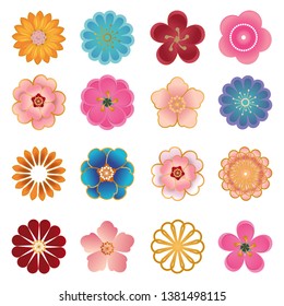 
	
Chinese Decorative Icons, Flowers in Modern 3d Paper cut style. 