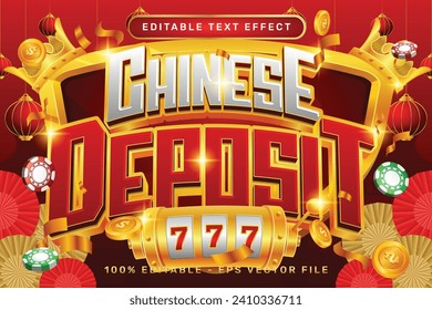 chinese deposit 3d text effect and editable text effect with lanterns and Chinese ornaments	