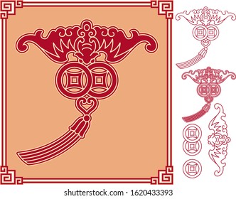 Chinese Design Element - Bat With Coins, Good Luck And Prosperity Symbol