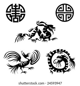 Chinese design elements - dragon, bird