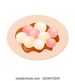 Chinese dessert tangyuan. Rice flour balls in sweet syrup. Asian food. Vector flat drawn illustration for restaurant dishes, menu, dessert, cooking concept