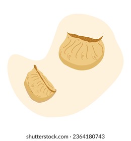 Chinese dim sum colored. Delicious Asian food Traditional. Dumpling on Steamed Vector illustration.