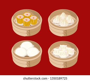 Chinese Dim Sum steamed served in 4 bamboo steamers.