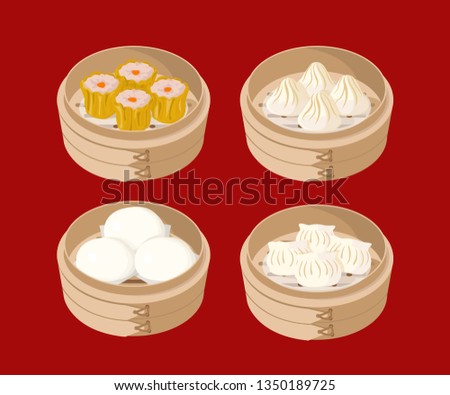Chinese Dim Sum steamed served in 4 bamboo steamers.