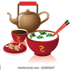 Chinese Dinner EPS 8 vector, isolated on white. No open shapes or paths.