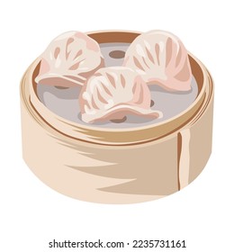 Chinese dishes. Vector illustration of traditional food in China. Wonton, fried spring rolls and pork bun isolated on white. Chinese meals menu concept