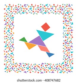 Chinese dissection puzzle Tangram solution card, running man, vector illustration