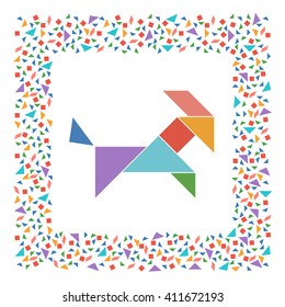 Chinese dissection puzzle Tangram solution card, goat, vector illustration