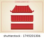Chinese door and entrance with red roof in papercut style. Suitable for graphic, banner, card, flyer and many purpose