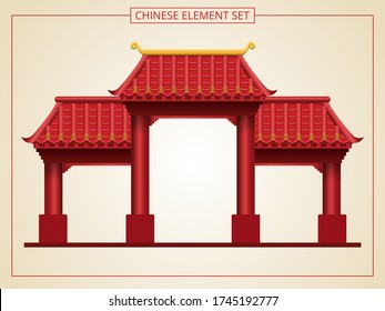 Chinese door and entrance with red roof in papercut style. Suitable for graphic, banner, card, flyer and many purpose