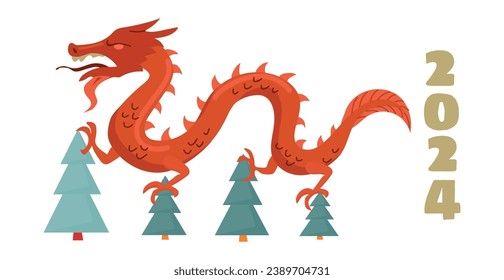 Chinese Dragon 2024 new year card poster vector illustration