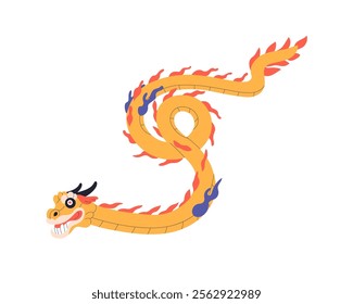 Chinese dragon, Asian folklore serpent creature. Mythical fairytale symbol of good fortune in China culture. Oriental Eastern mythology, legend. Flat vector illustration isolated on white background