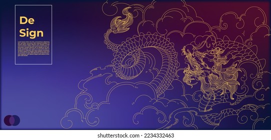 chinese dragon background with line shape and color gradient.China dragon Banner Template with Dummy Text for Web Design, Landing Page and Printables