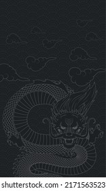 chinese dragon black background poster