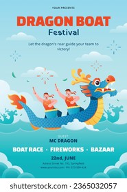 Chinese dragon boat festival celebration. Translation: Happy dragon boat festival background. Cartoon Vector illustration. Poster, Banner, Flyer, Greeting Card, Cover, Invitation. Happy Duanwu holiday