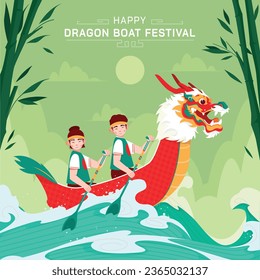 Chinese dragon boat festival celebration. Translation: Happy dragon boat festival background. Cartoon Vector illustration. Poster, Banner, Flyer, Greeting Card, Cover, Invitation. Happy Duanwu holiday