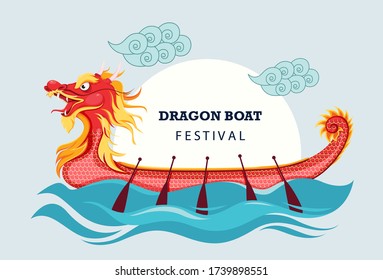 Chinese dragon boat festival. Concept of greeting card. Vector illustration