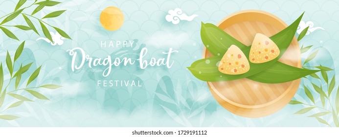 Chinese Dragon boat festival with rice dumplings, cute charactor design vector illustration.