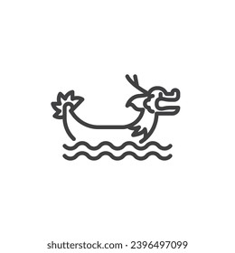 Chinese dragon boat line icon. linear style sign for mobile concept and web design. Floating dragon boat outline vector icon. Symbol, logo illustration. Vector graphics