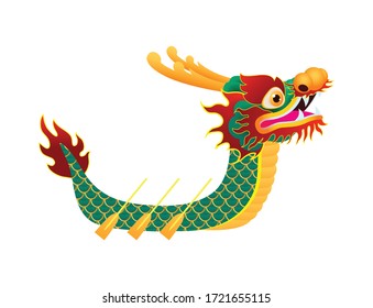 Chinese Dragon boat Race festival with rice dumplings, cute character design Happy Dragon boat festival isolated on background greeting card vector illustration.