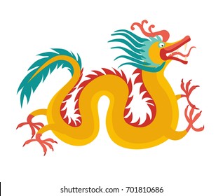 Chinese dragon card. Traditional symbol, dragon decoration. Flat cartoon vector illustration, isolated on white background