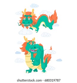chinese dragon cartoon set